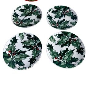 BIA Cordon Bleu Porcelain‎ Christmas Holly Berry Small Plate Set of 4 in Box